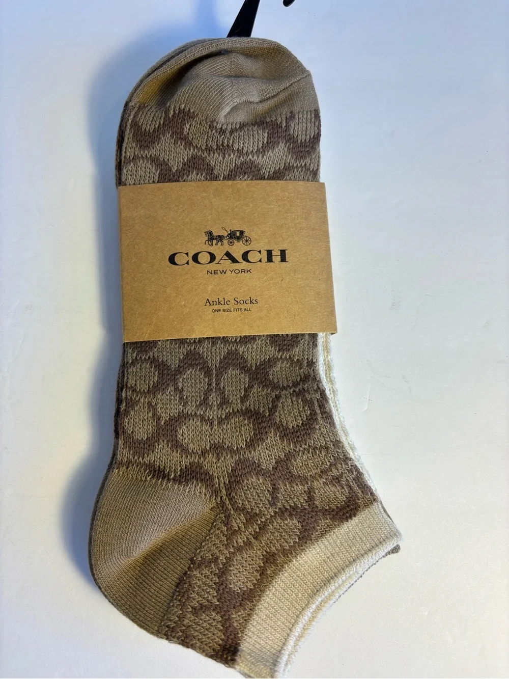 Coach Ladies Ankle Socks in Tan and Brown Signature Print